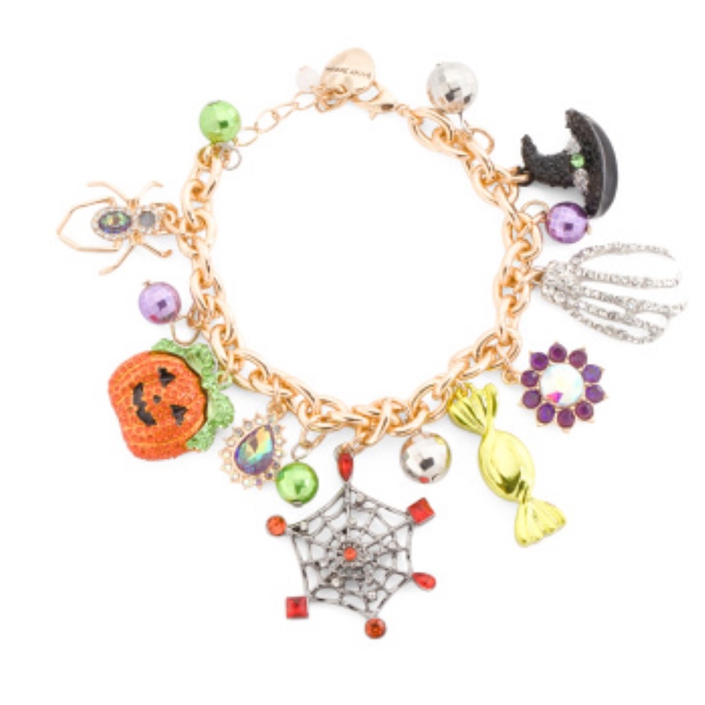 NEW Betsey Johnson Halloween CHARM BRACELET (Spider, Pumpkin, Spiderweb, Candy) - Picture 1 of 11
